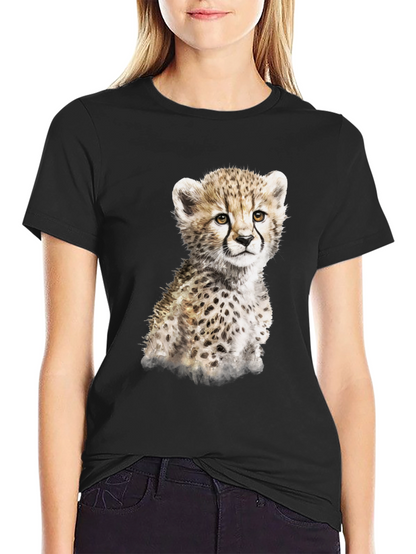 Cute Cheetah Cub Graphic T-Shirt - Black