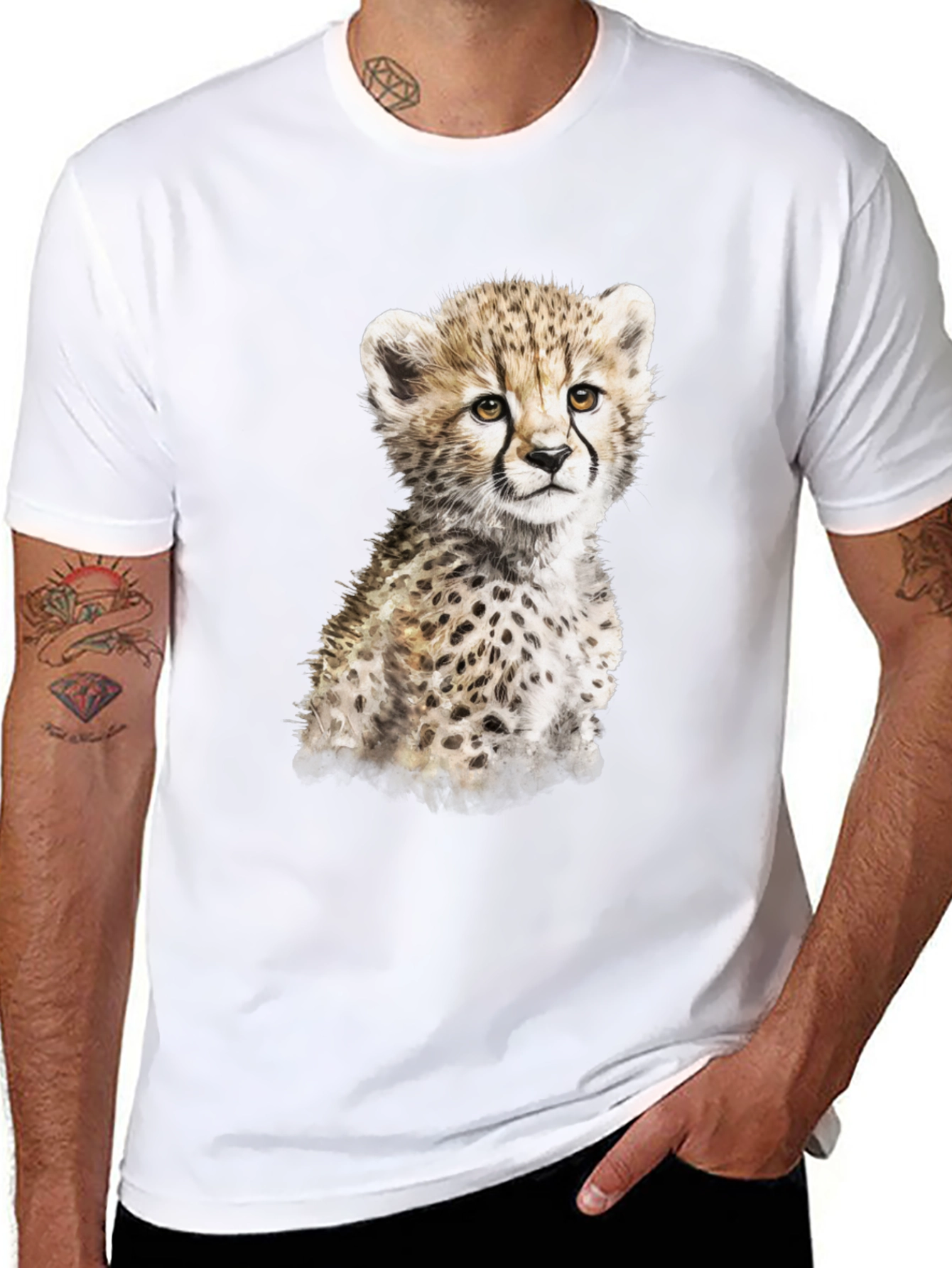 Cute Cheetah Cub Graphic T-Shirt - Black