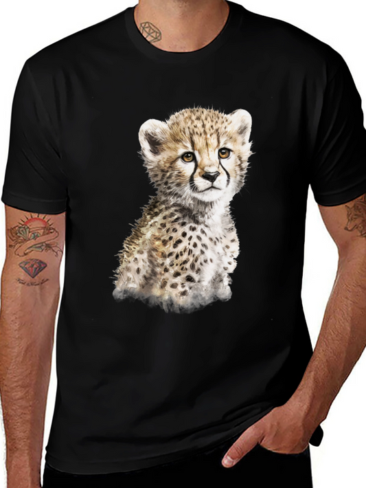Cute Cheetah Cub Graphic T-Shirt - Black