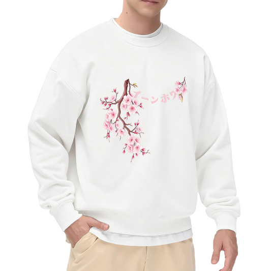 Soft Cherry Blossom Japanese Letter Crewneck Sweatshirt