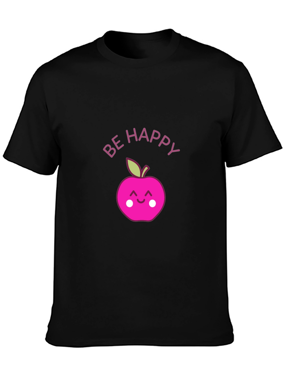 Be Happy Apple Graphic Tee - Black