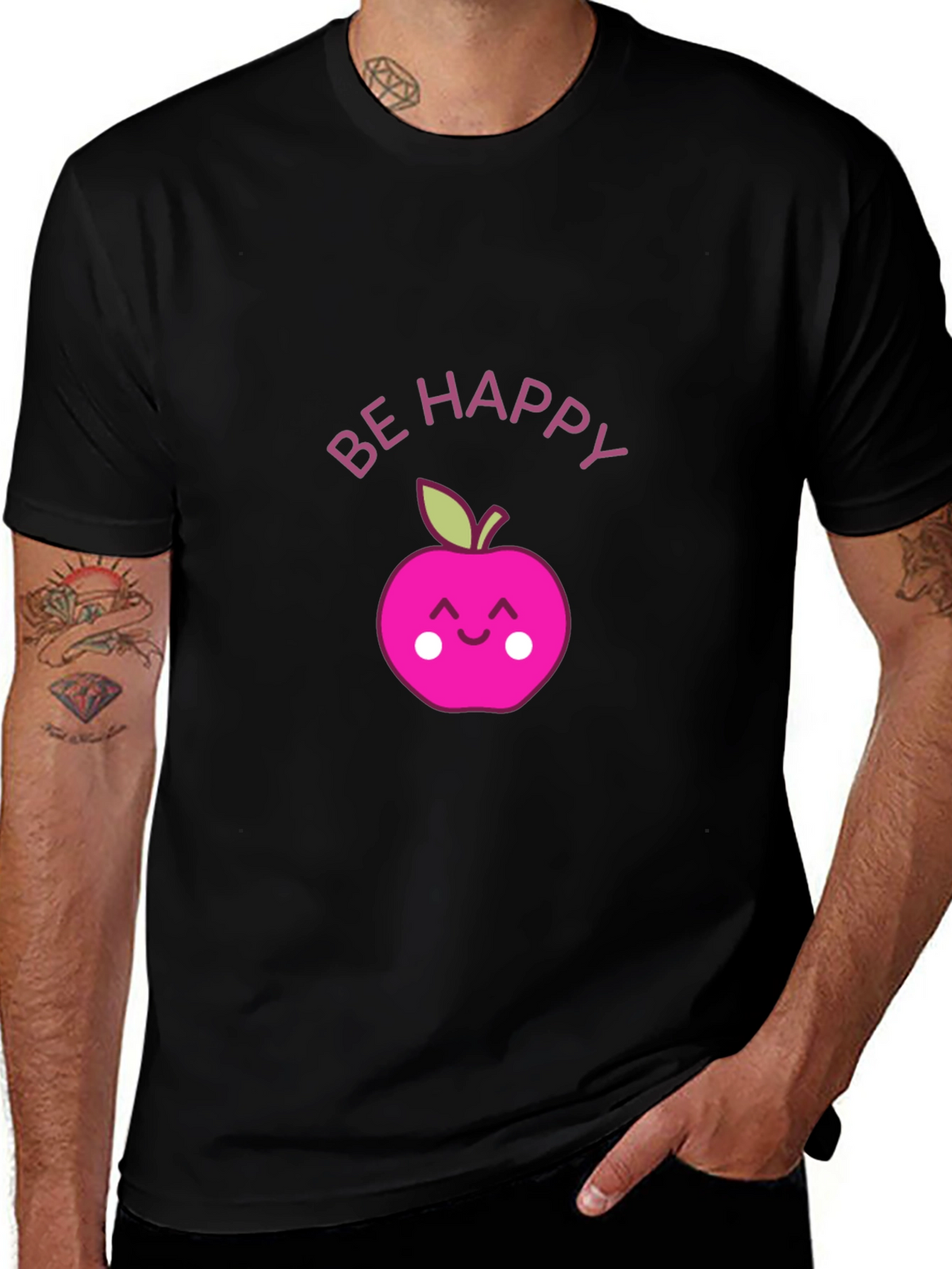 Be Happy Apple Graphic Tee - Black