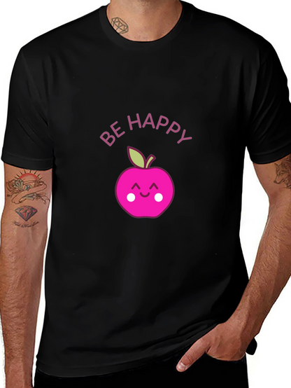Be Happy Apple Graphic Tee - Black