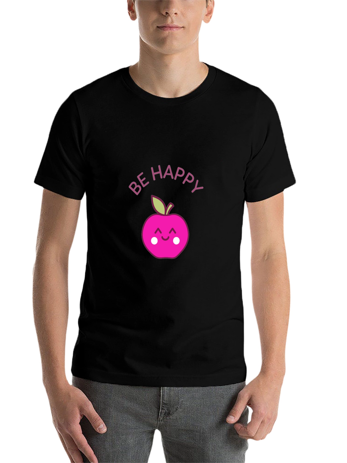 Be Happy Apple Graphic Tee - Black