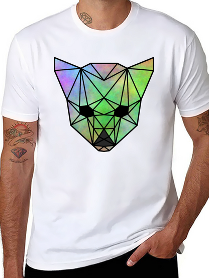 Geometric Wolf Graphic Tee - Black Cotton Blend