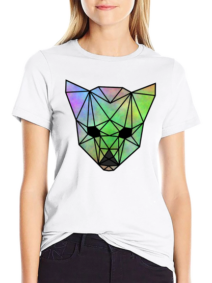 Geometric Wolf Graphic Tee - Black Cotton Blend