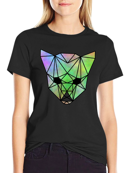 Geometric Wolf Graphic Tee - Black Cotton Blend