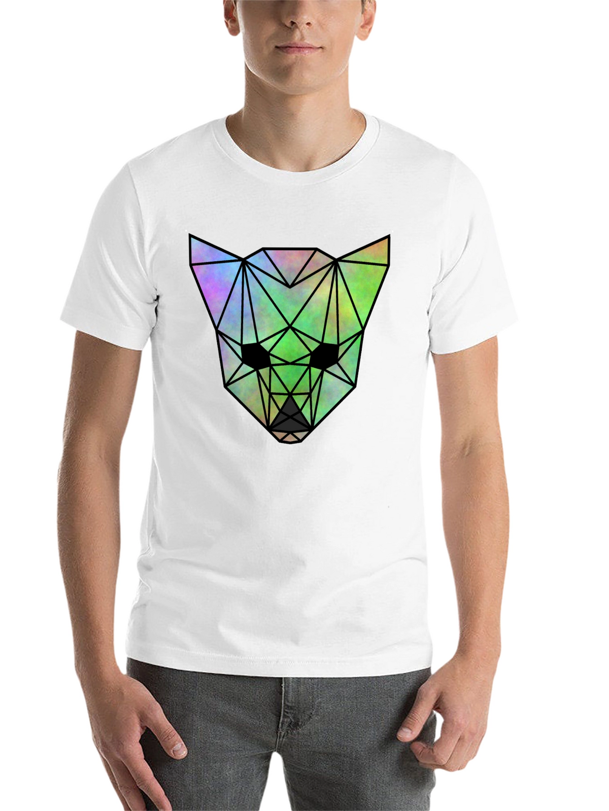 Geometric Wolf Graphic Tee - Black Cotton Blend