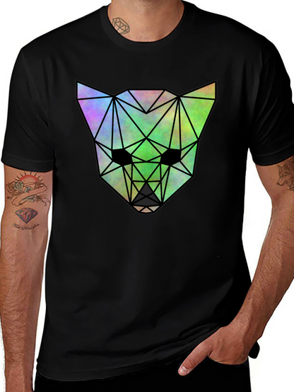 Geometric Wolf Graphic Tee - Black Cotton Blend