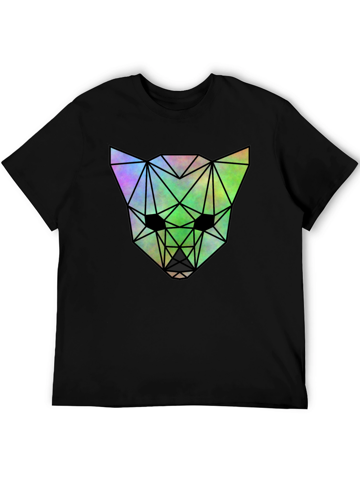 Geometric Wolf Graphic Tee - Black Cotton Blend