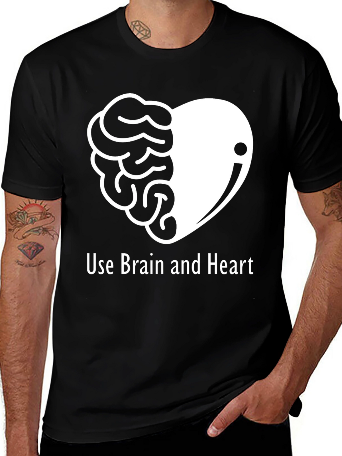 Brain and Heart Graphic Tee - Unisex Black T-Shirt