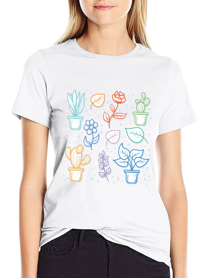 Botanical Plant Print Black T-Shirt
