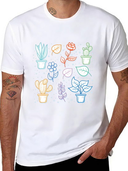 Botanical Plant Print Black T-Shirt
