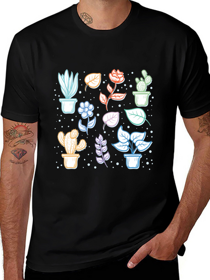 Botanical Plant Print Black T-Shirt