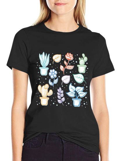 Botanical Plant Print Black T-Shirt