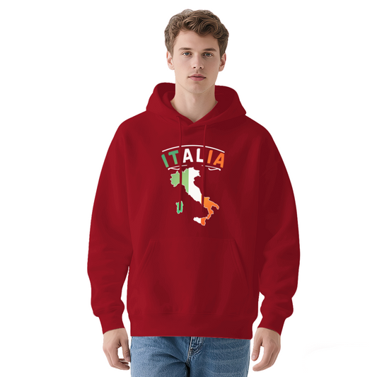 Italia Flag Map Print Red Hoodie, Italian Culture Unisex Comfort Pullover