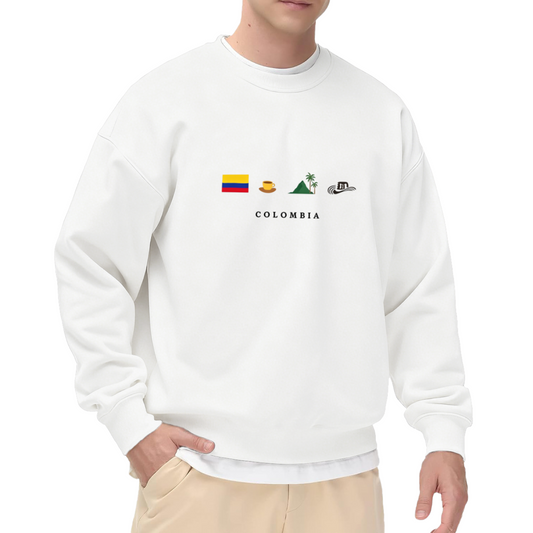Colombia Flag Coffee Mountain Icon Minimal White Crewneck Travel Sweatshirt