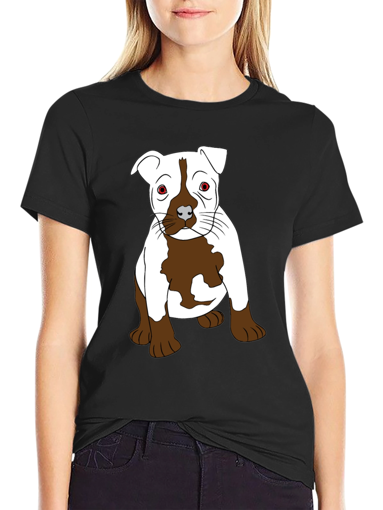 Pitbull Puppy Graphic T-Shirt - Black