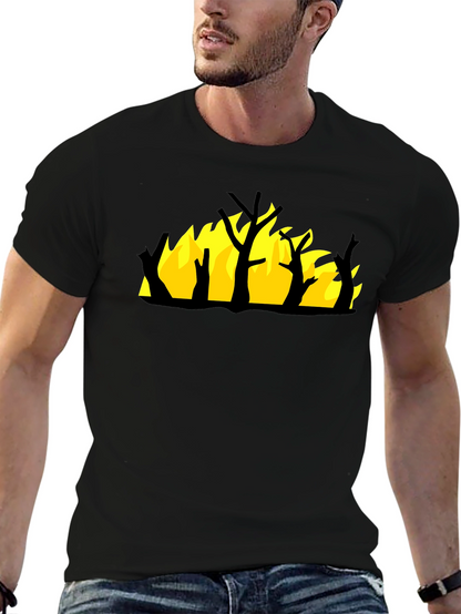 Burning Tree Graphic Tee - Black Cotton Shirt