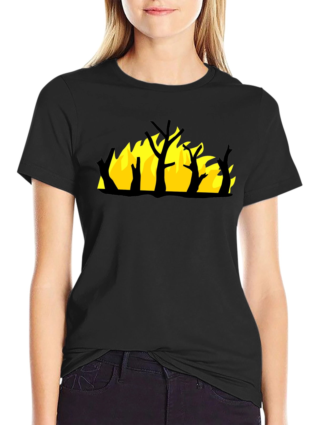 Burning Tree Graphic Tee - Black Cotton Shirt