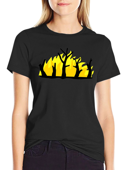 Burning Tree Graphic Tee - Black Cotton Shirt