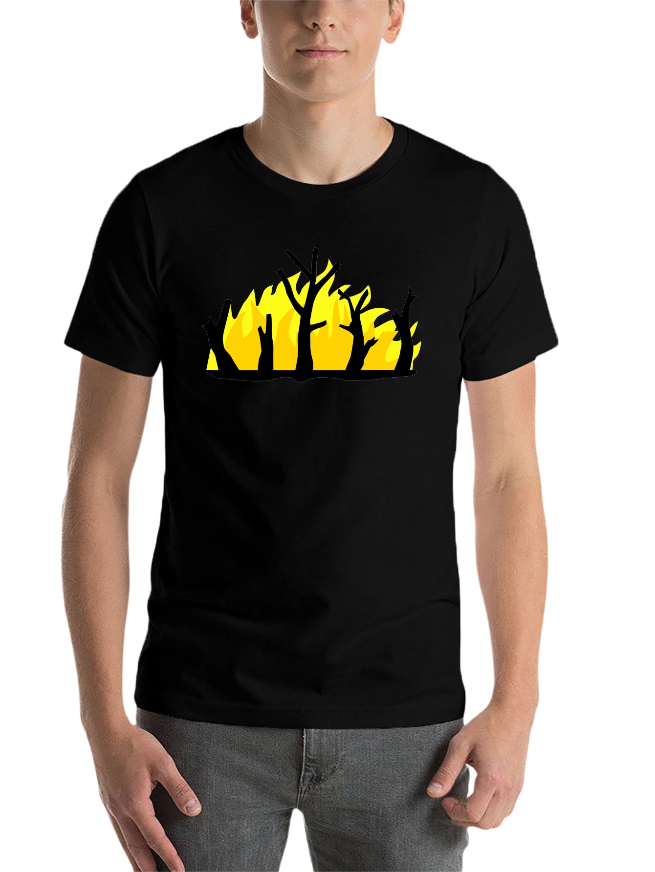 Burning Tree Graphic Tee - Black Cotton Shirt