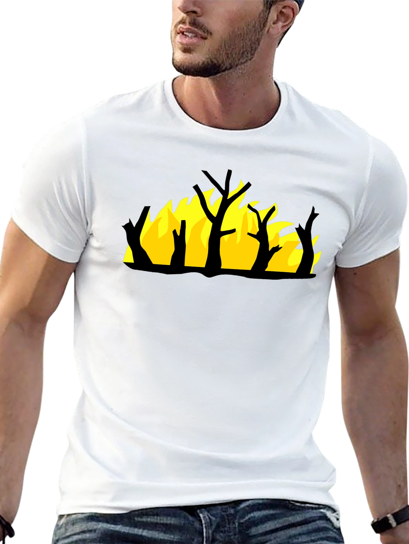 Burning Tree Graphic Tee - Black Cotton Shirt