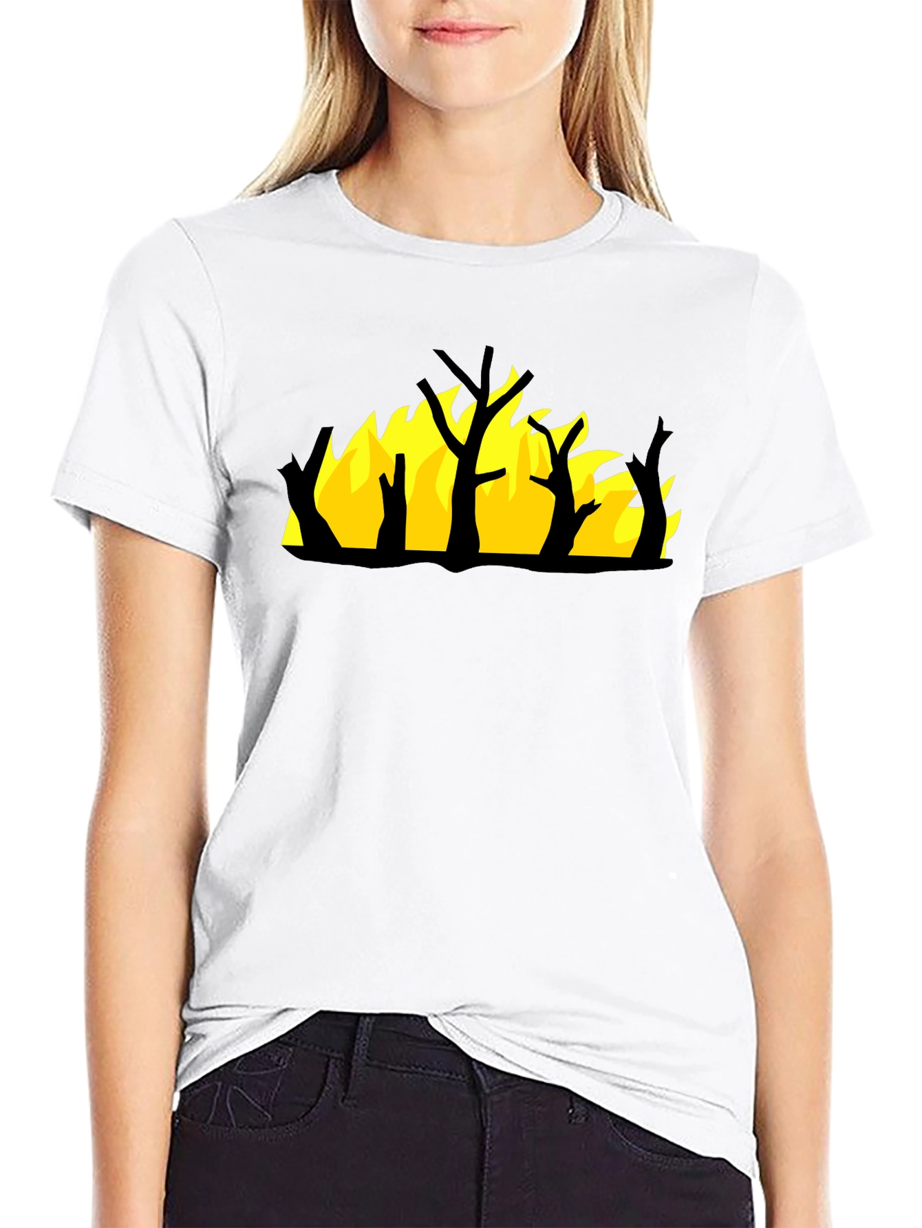 Burning Tree Graphic Tee - Black Cotton Shirt