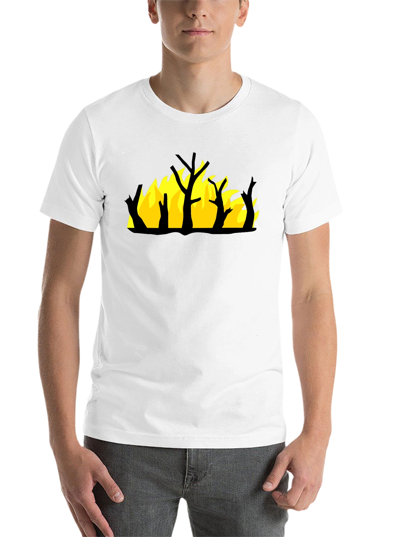 Burning Tree Graphic Tee - Black Cotton Shirt