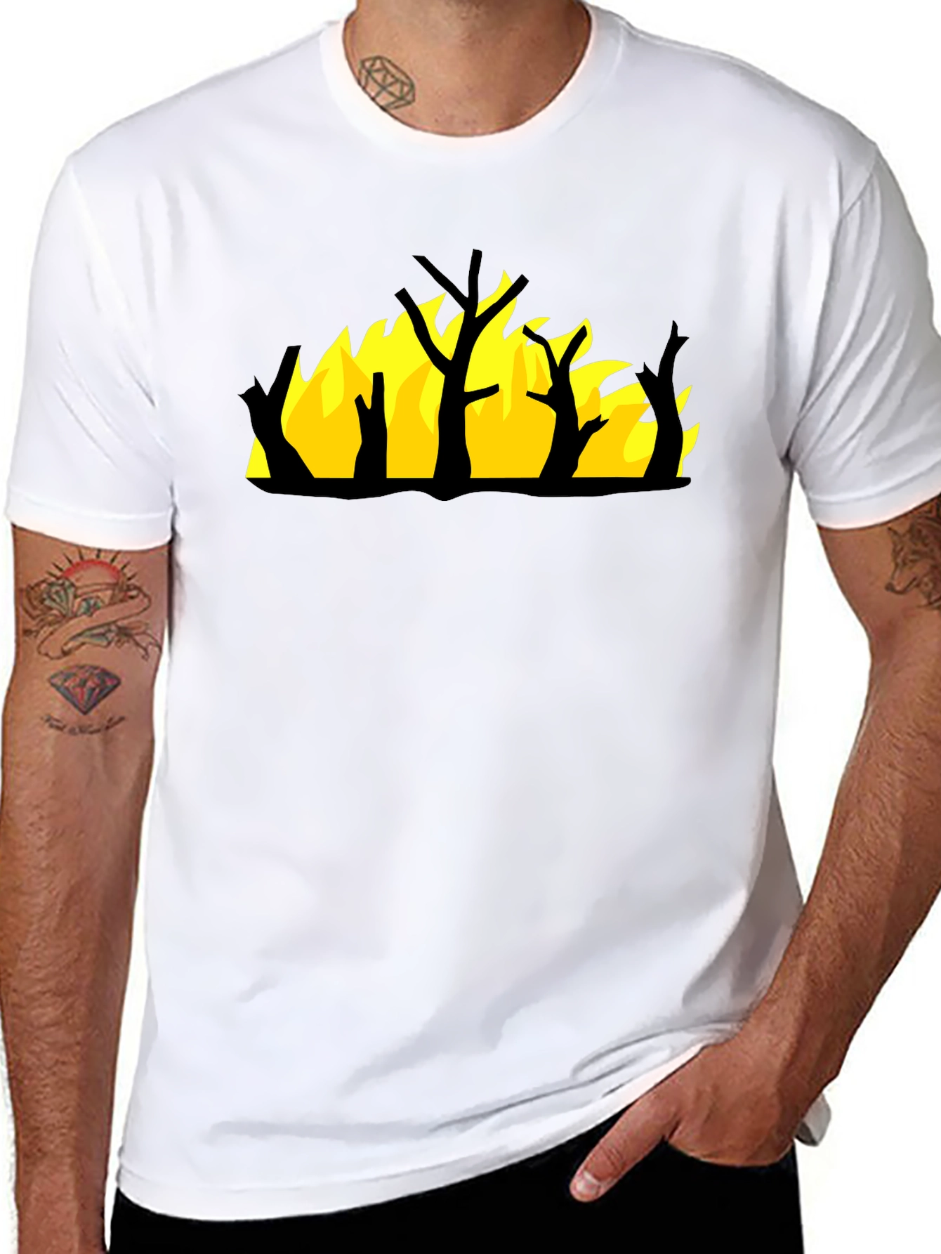 Burning Tree Graphic Tee - Black Cotton Shirt