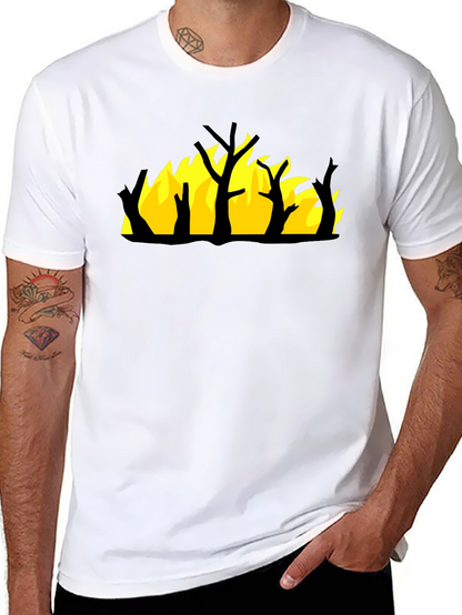 Burning Tree Graphic Tee - Black Cotton Shirt