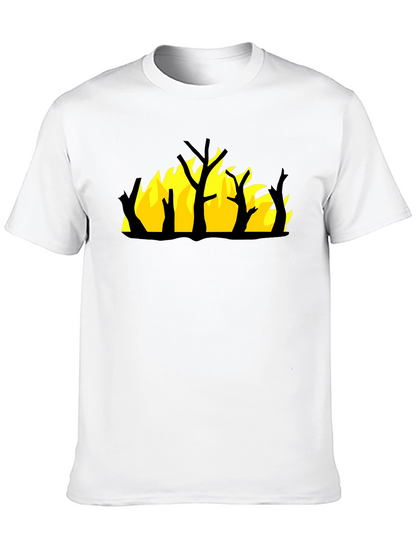 Burning Tree Graphic Tee - Black Cotton Shirt