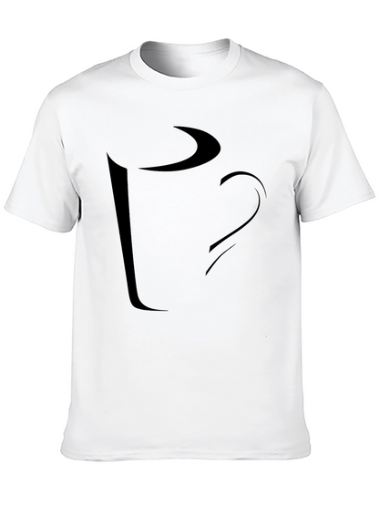 Abstract Coffee Cup Graphic Tee - Casual Black T-Shirt
