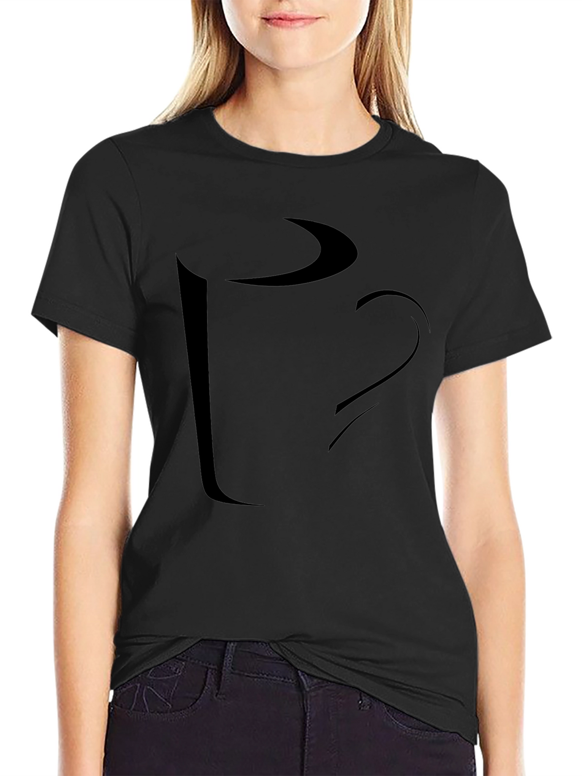 Abstract Coffee Cup Graphic Tee - Casual Black T-Shirt