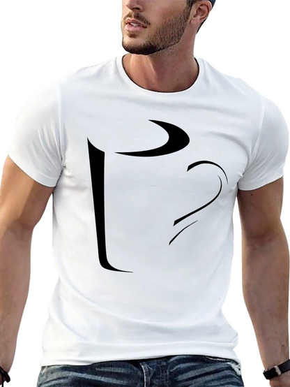 Abstract Coffee Cup Graphic Tee - Casual Black T-Shirt
