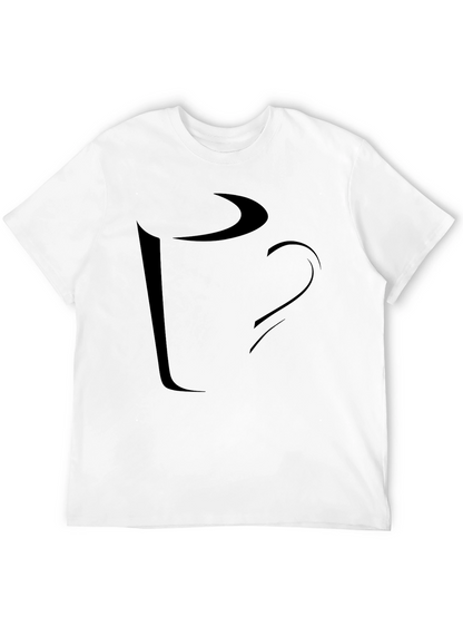Abstract Coffee Cup Graphic Tee - Casual Black T-Shirt