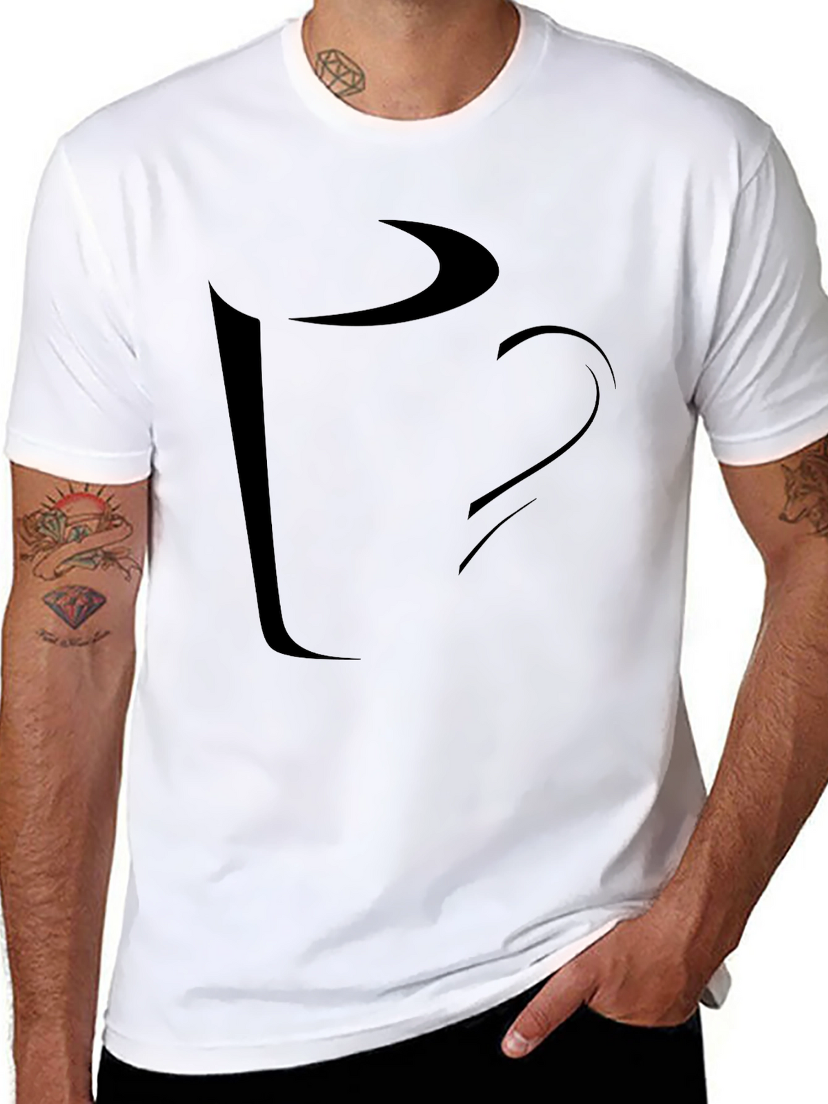 Abstract Coffee Cup Graphic Tee - Casual Black T-Shirt