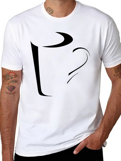 Abstract Coffee Cup Graphic Tee - Casual Black T-Shirt