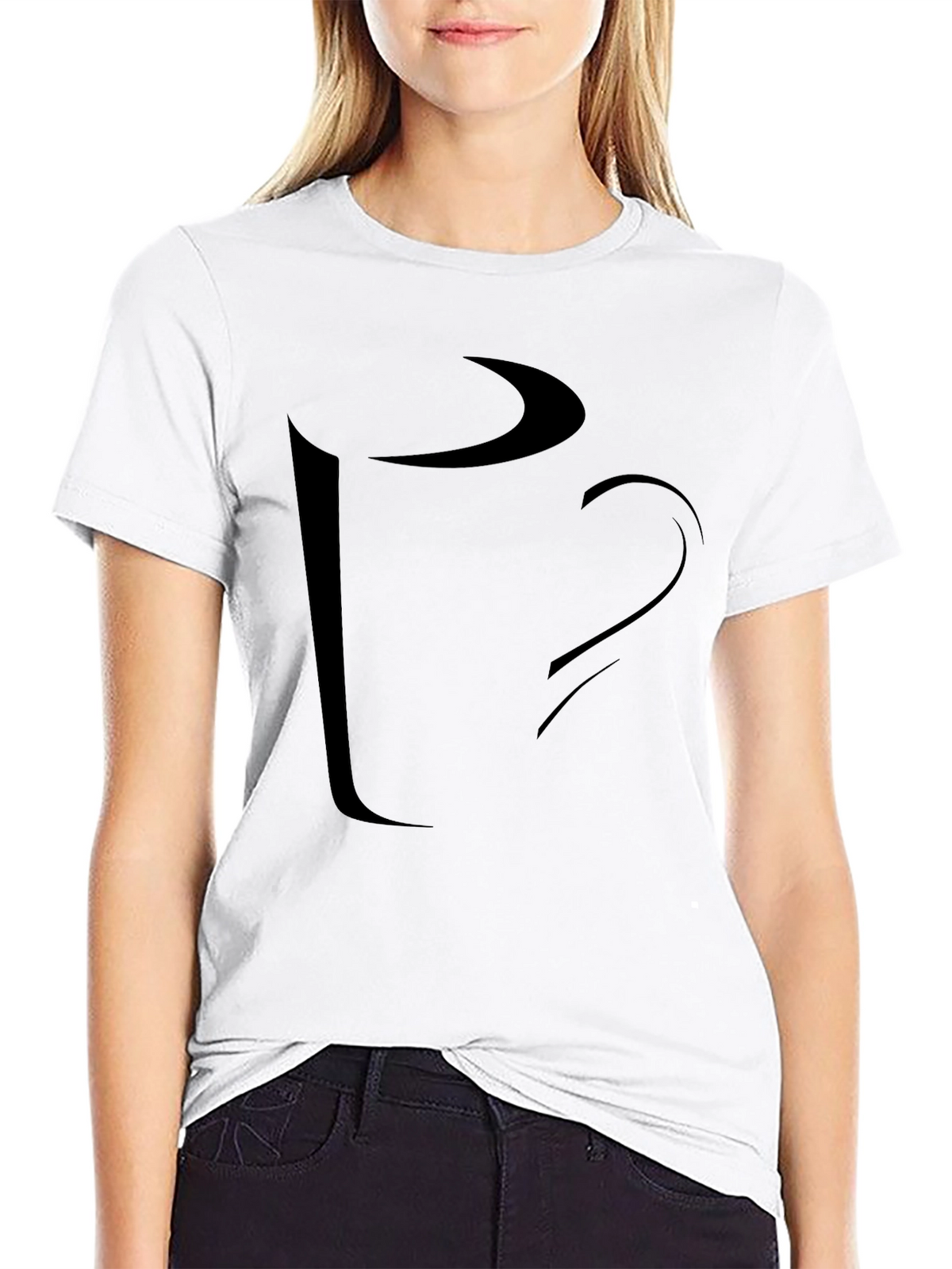 Abstract Coffee Cup Graphic Tee - Casual Black T-Shirt