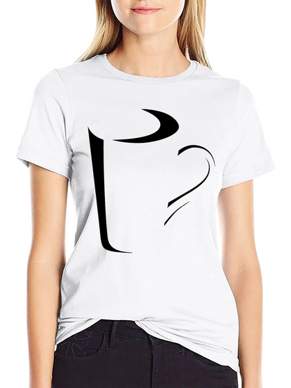 Abstract Coffee Cup Graphic Tee - Casual Black T-Shirt