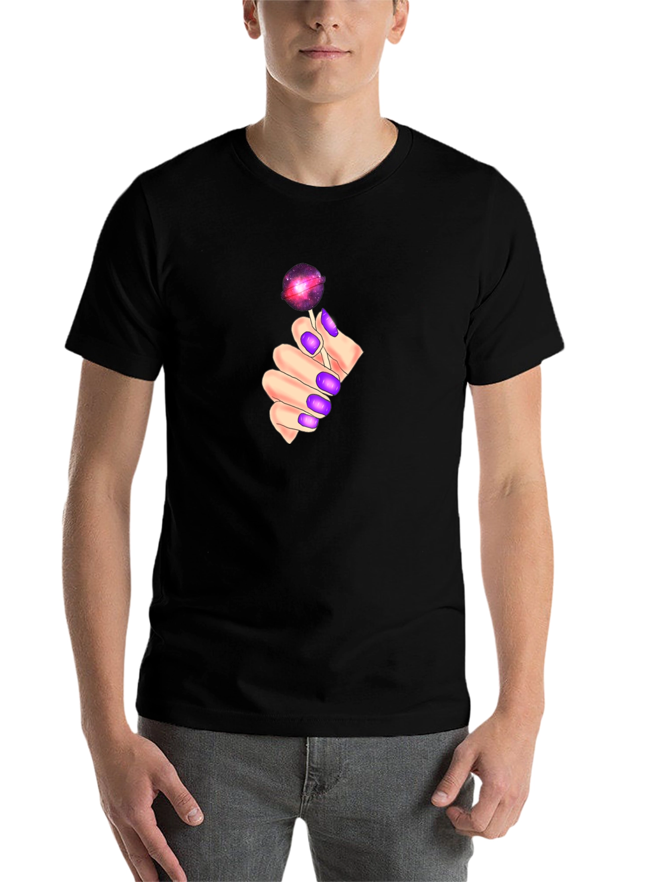 Galaxy Lollipop Graphic Tee - Black Cotton Comfort