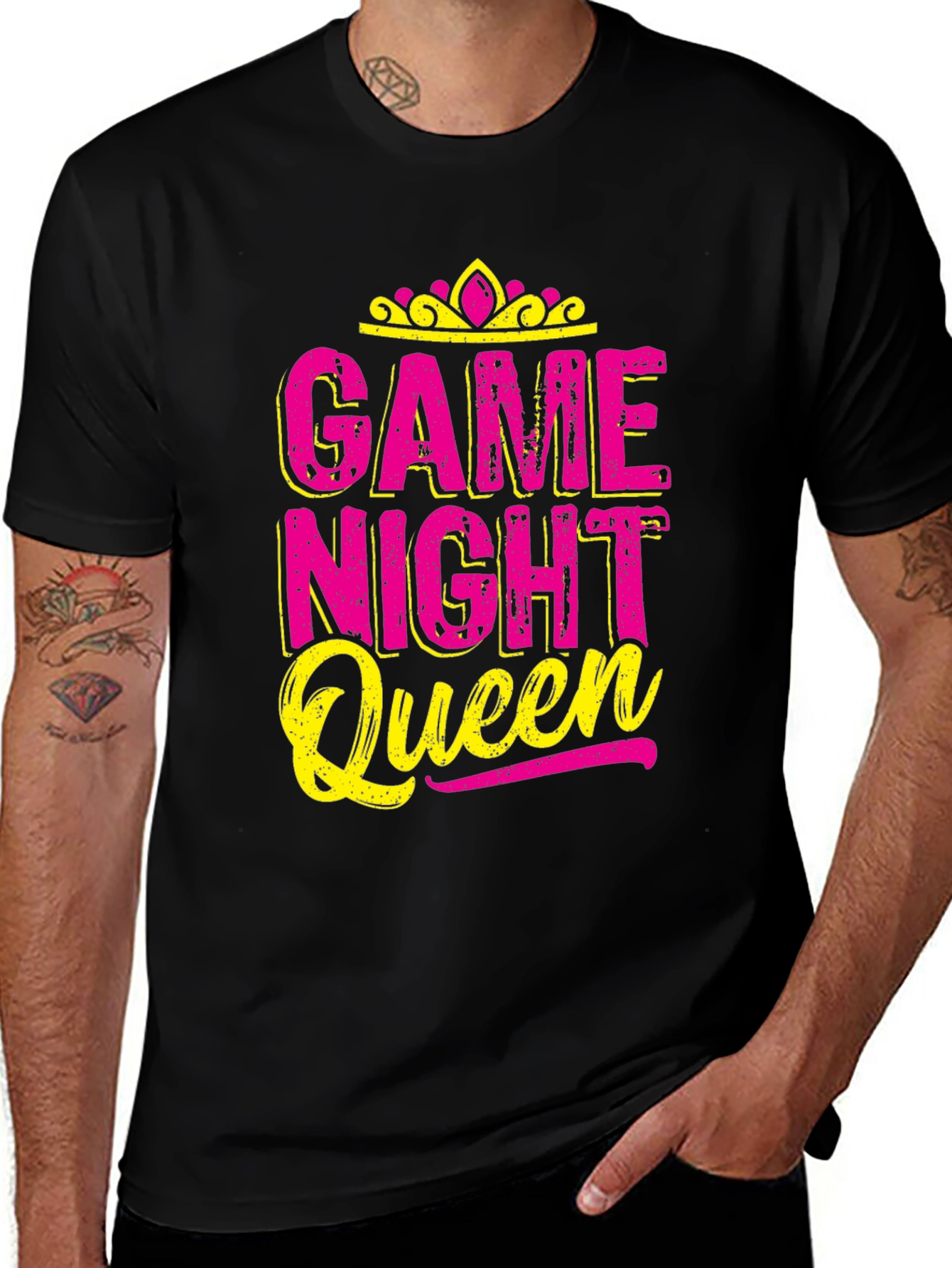 Game Night Queen T-Shirt - Pink & Yellow