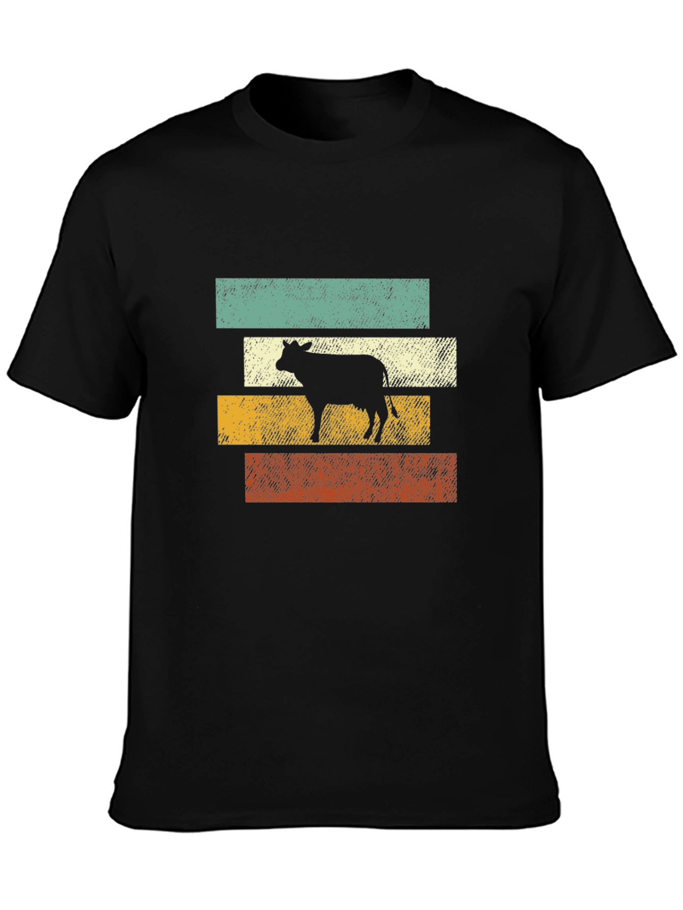 Retro Cow Graphic Tee - Black Cotton T-Shirt