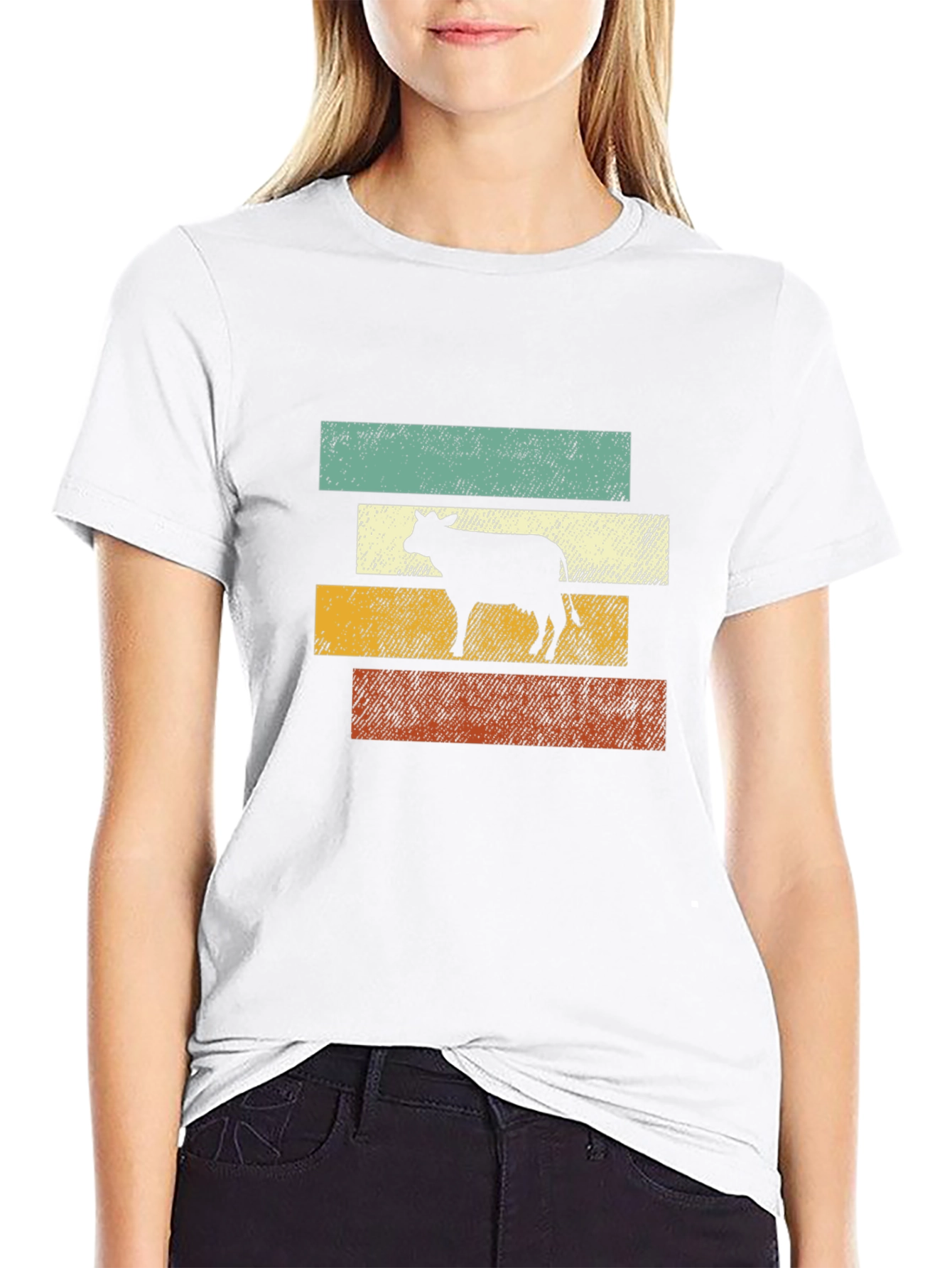 Retro Cow Graphic Tee - Black Cotton T-Shirt
