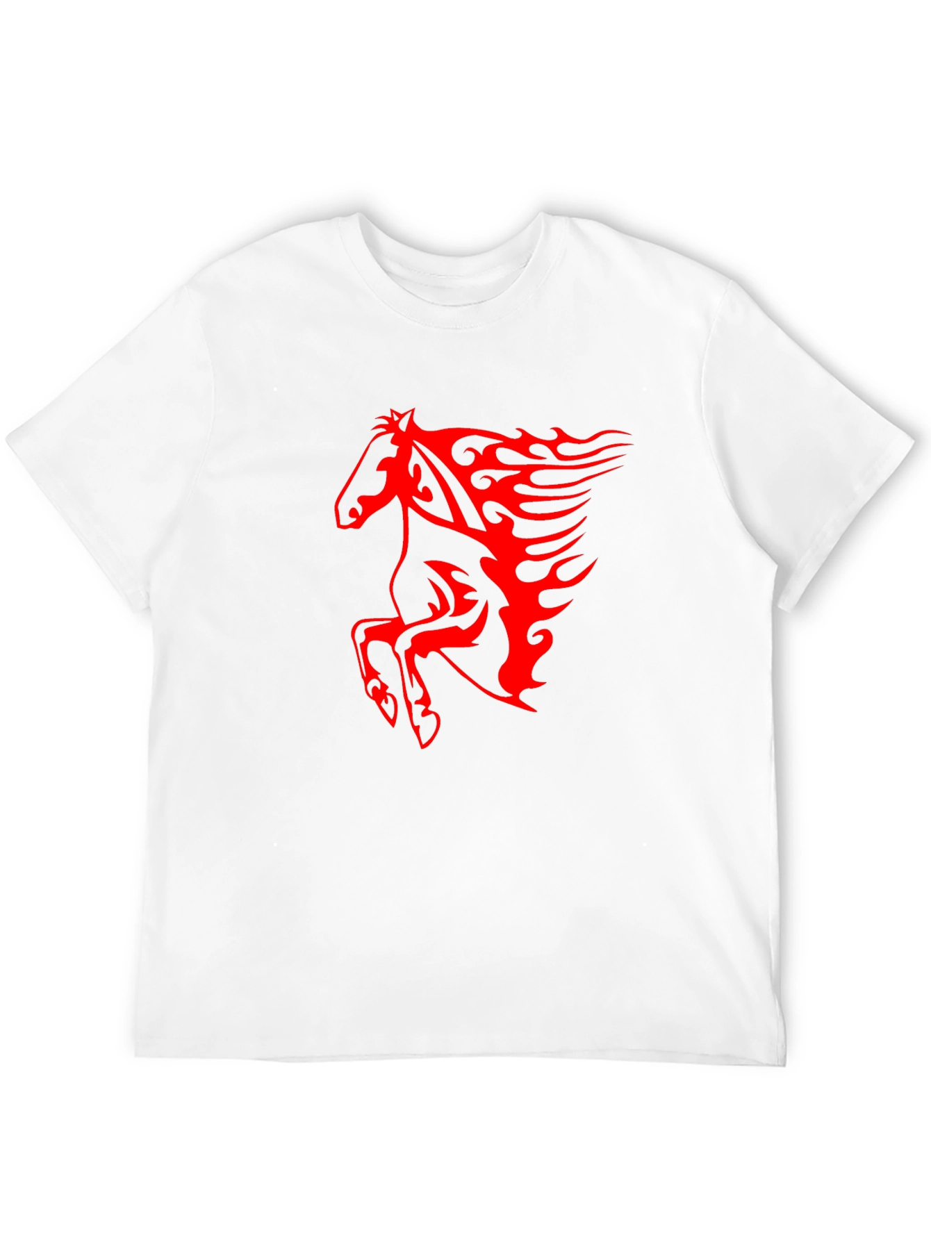 Mens Black T-Shirt with Fiery Red Horse Graphic