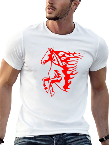Mens Black T-Shirt with Fiery Red Horse Graphic