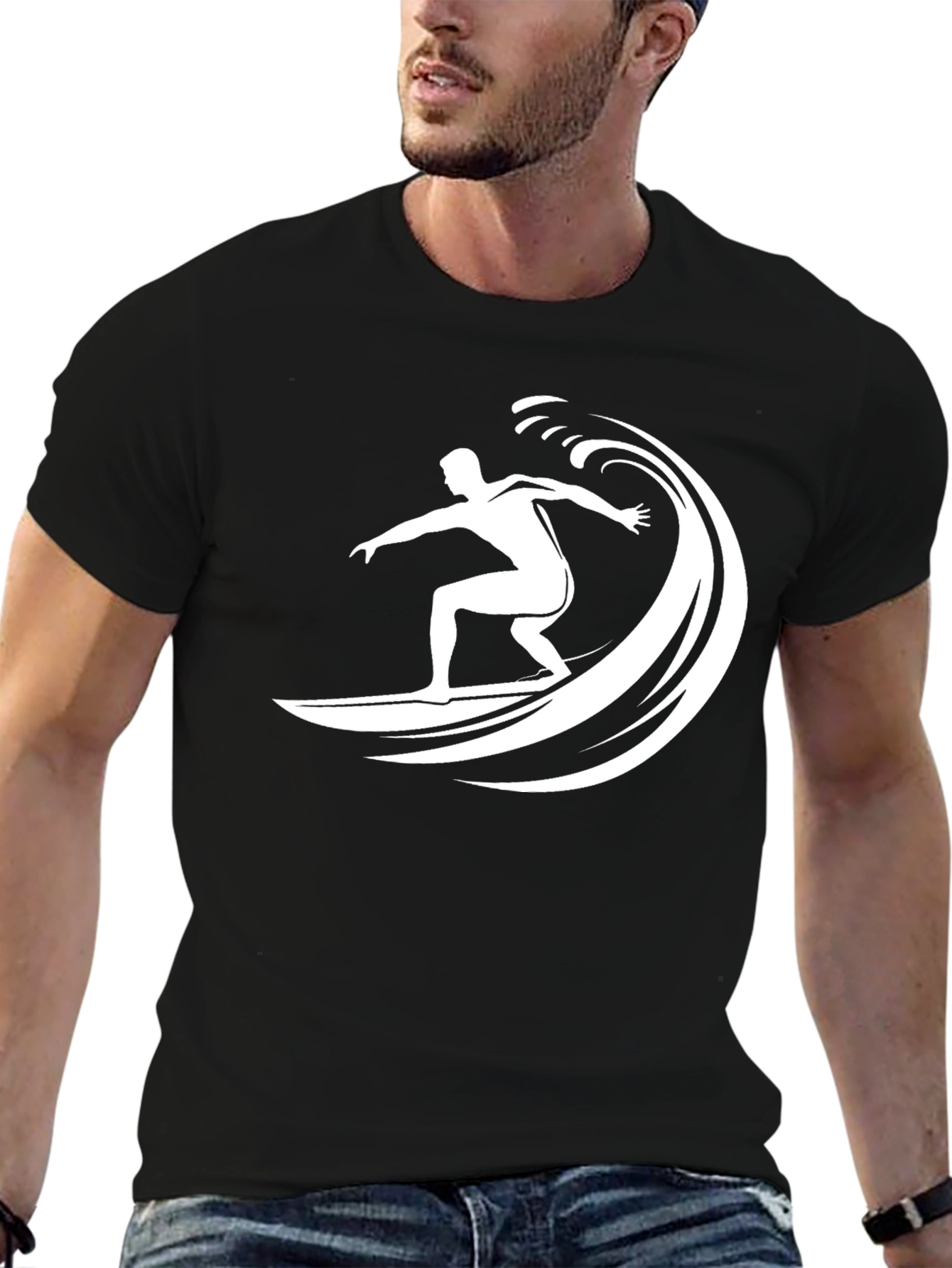 Surfer Wave Graphic T-Shirt - Black