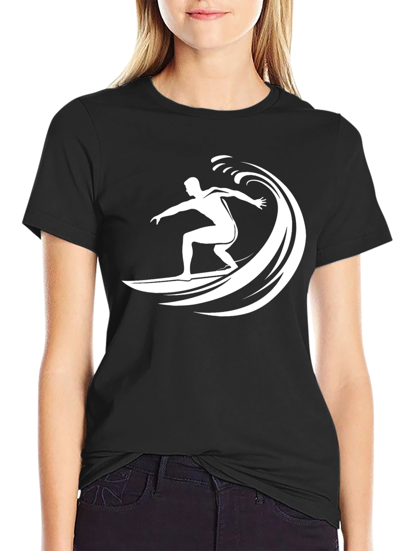Surfer Wave Graphic T-Shirt - Black