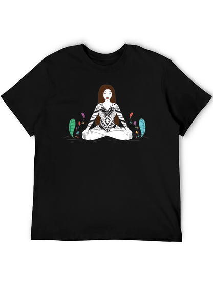 Meditative Woman Graphic Tee - Black Cotton T-Shirt