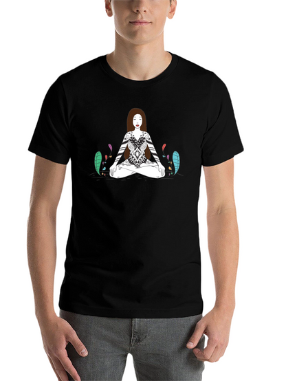 Meditative Woman Graphic Tee - Black Cotton T-Shirt